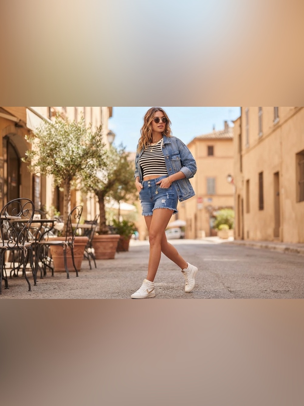 SHEIN Light Blue Distressed Denim Shorts with Frayed Hem